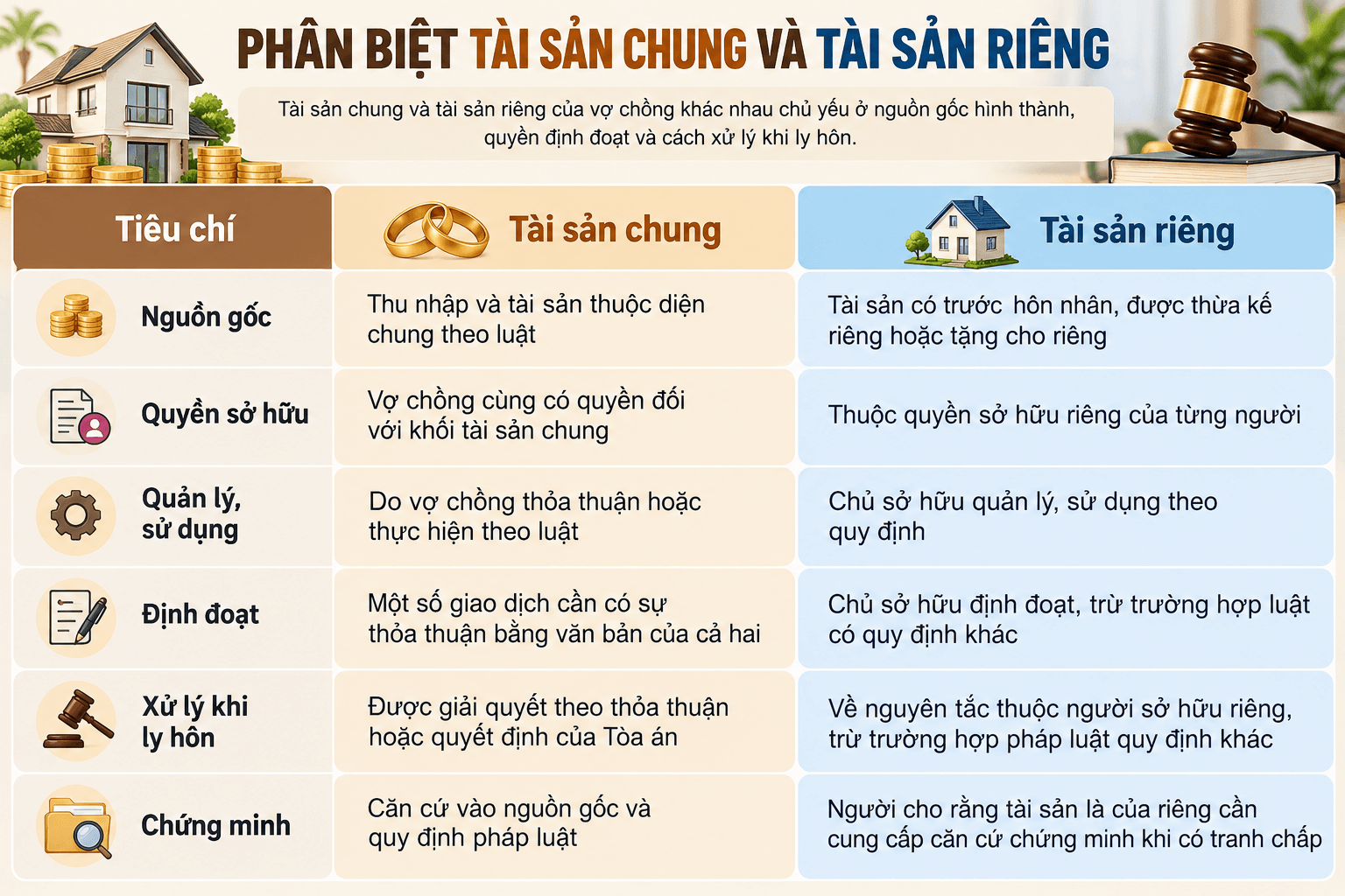 Phân biệt tài sản chung và tài sản riêng qua các tiêu chí